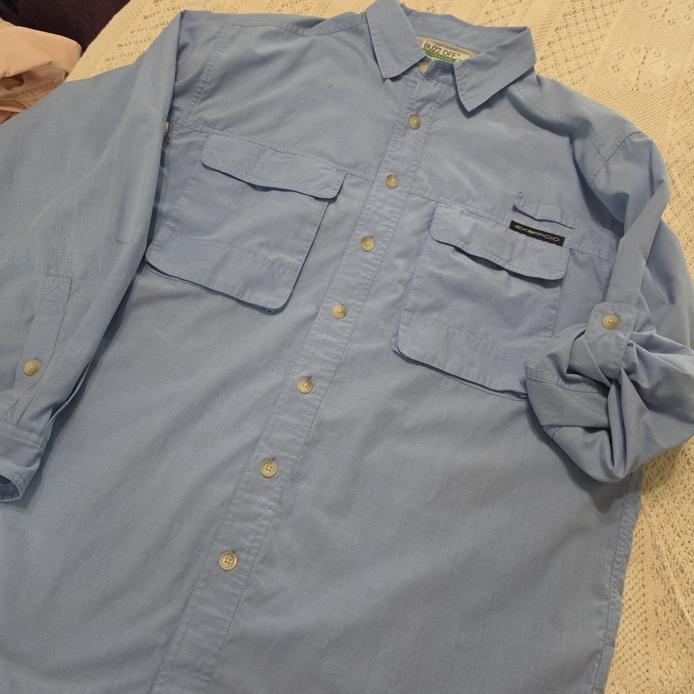 Exofficio Buzz Off Shirt Mens L Blue Long‎ Sleeve Button Up Outdoor Adult